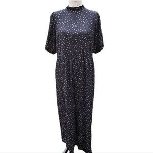 ASOS Women's short sleeve mock‎ neck oversized jumpsuit black pink dots size 6